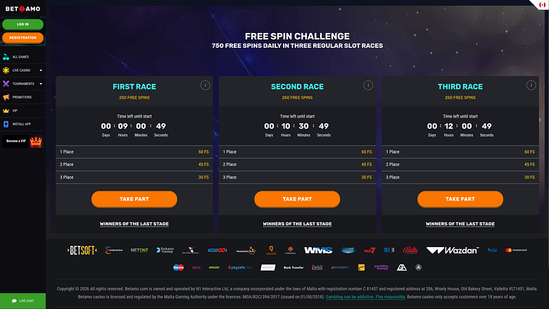 Турниры Betamo Casino для настольных компьютеров