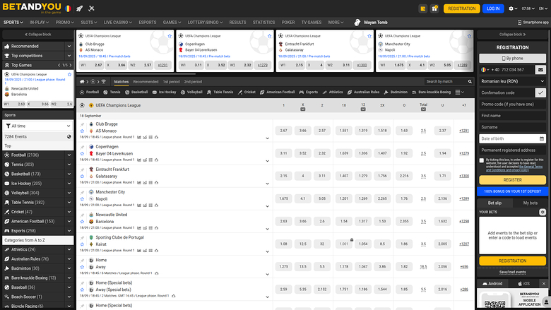 Ставки на спорт Betandyou Casino для компьютера