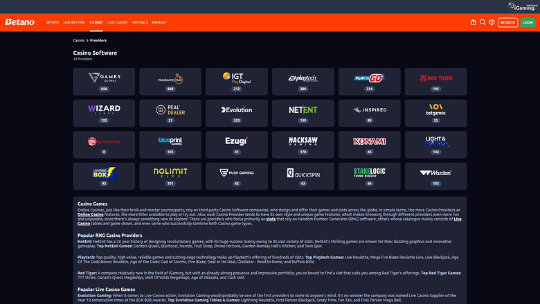 Desenvolvedores de jogos para desktop do Betano Casino