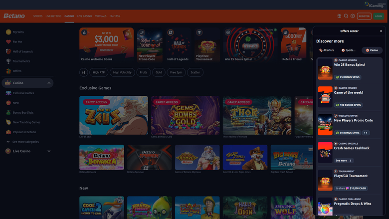 Promoções para desktop do Betano Casino