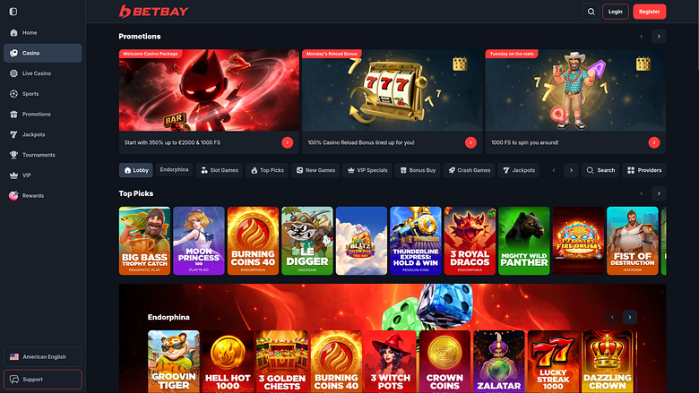 Pagina iniziale desktop di BetBay Casino