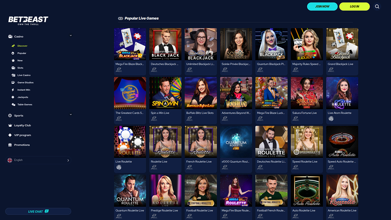 Croupier en direct sur ordinateur de BetBeast