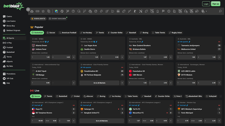 BetBlast Casino Desktop Sports