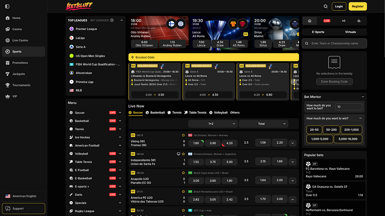 BetBluff Casino Sport da Desktop