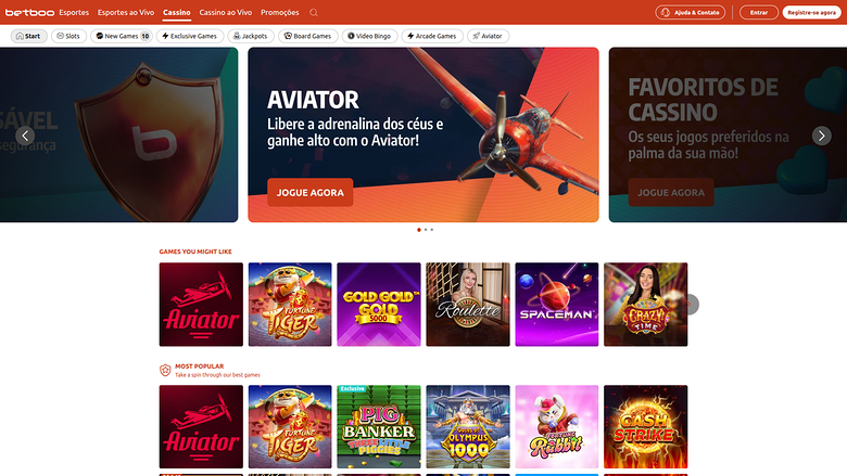 Homepage desktop di Betboo Casino