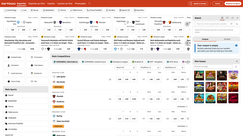 Sport desktop di Betboo Casino