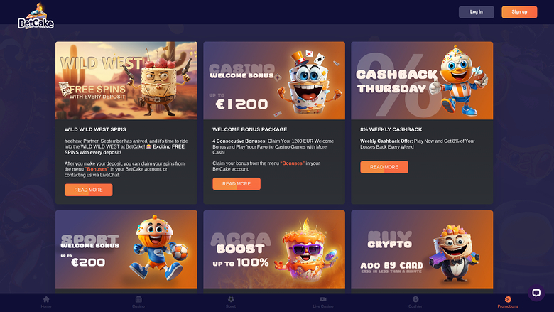 Promociones de escritorio de BetCake Casino
