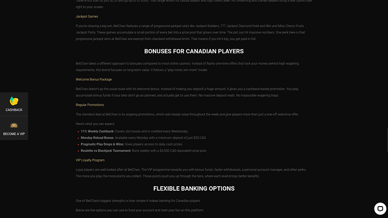 Betchan Casino Desktop Promotions