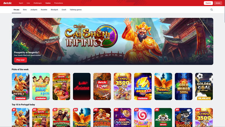 Página de inicio de escritorio del casino Betclic