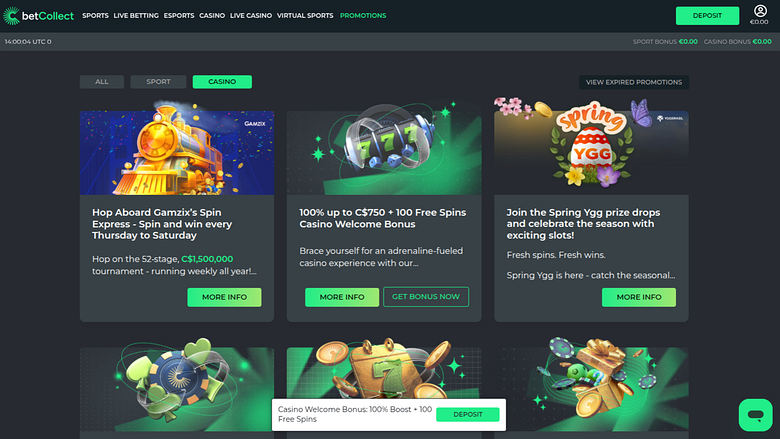 Promociones de Betcollect Casino para ordenador
