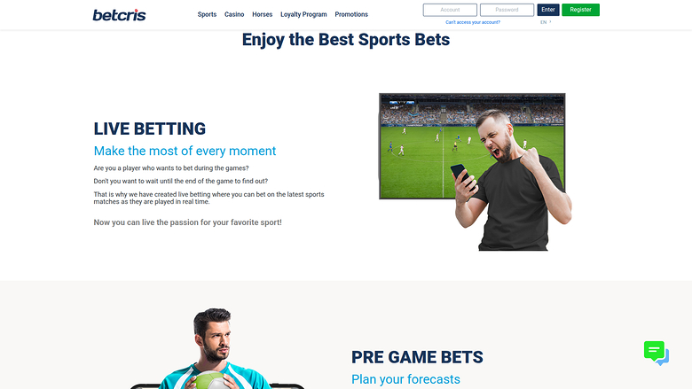 Ставки на спорт Betcris для компьютера