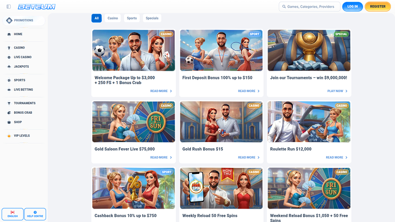 Promociones de escritorio de Beteum Casino