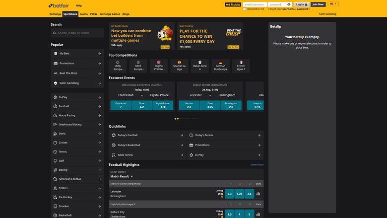 Deportes de escritorio de Betfair Casino