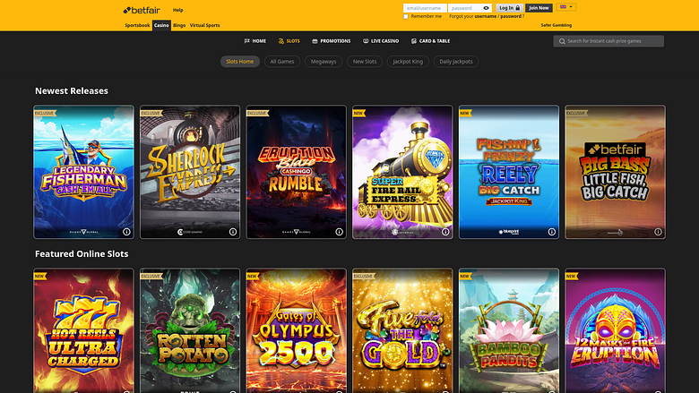 Jeux de casino Betfair sur ordinateur