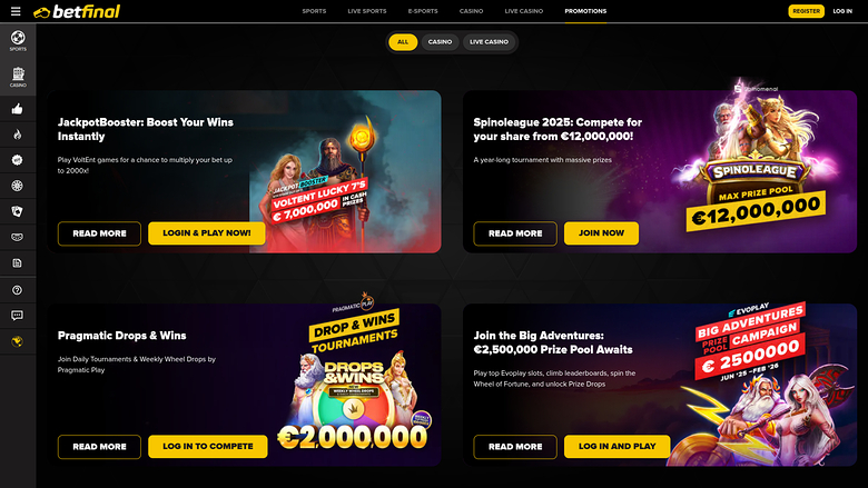 Promotions sur bureau de BetFinal Casino