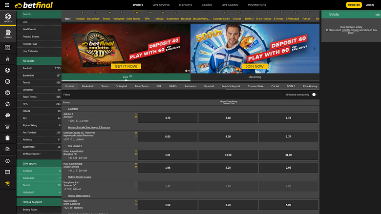 Sports sur bureau de BetFinal Casino