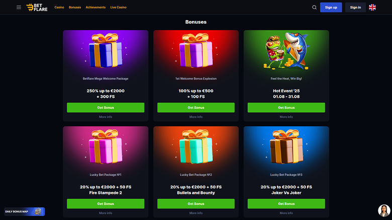 Betflare Casino Desktop Promotions