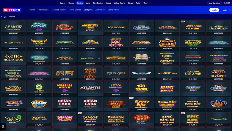 Jackpot sur bureau de Betfred Casino