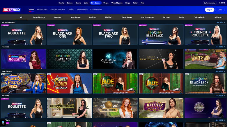 Croupier en direct sur bureau de Betfred Casino