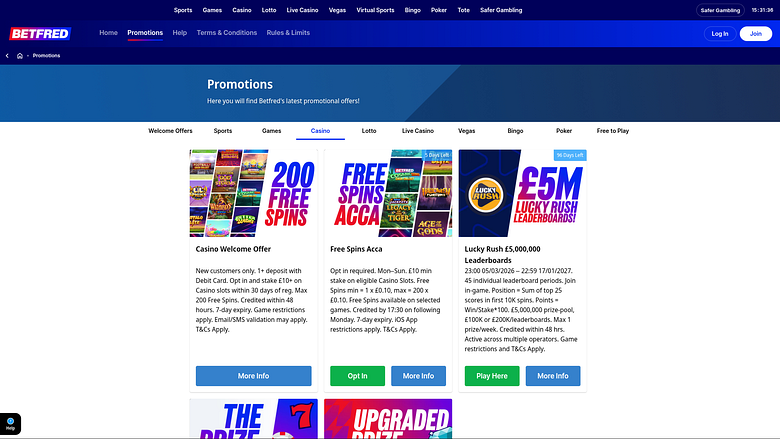 Betfred Casino Desktop Promotions