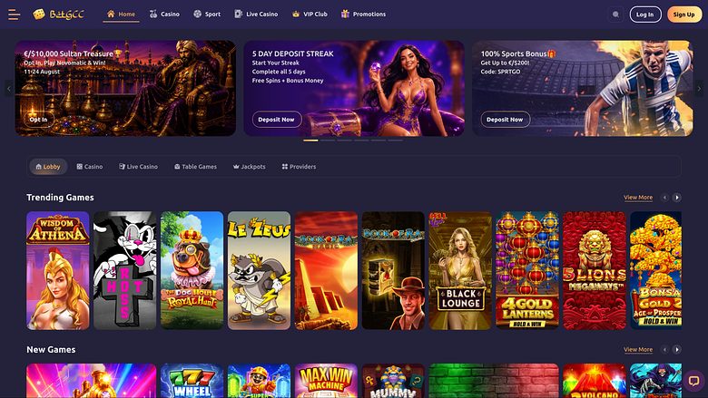 Pagina iniziale desktop del casinò BetGCC