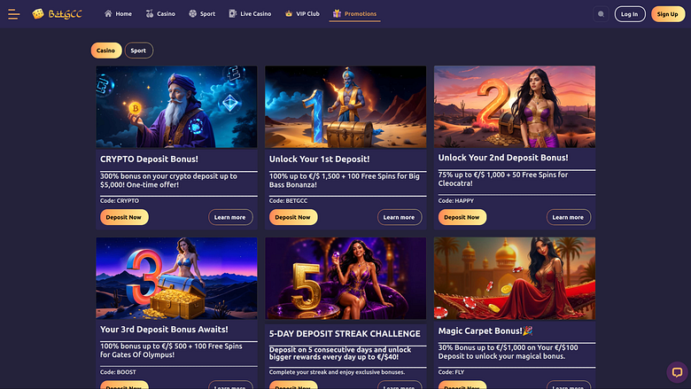 Promozioni desktop del casinò BetGCC