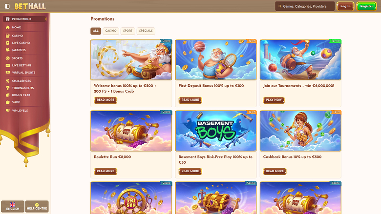 Promozioni desktop di BetHall Casino