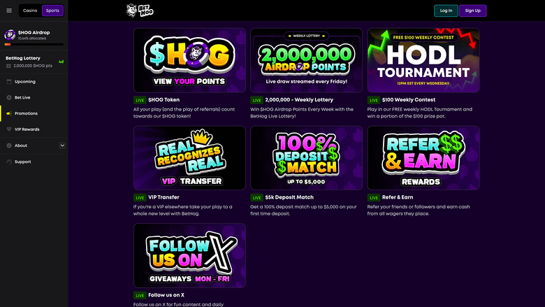 Promociones de escritorio de BetHog Casino