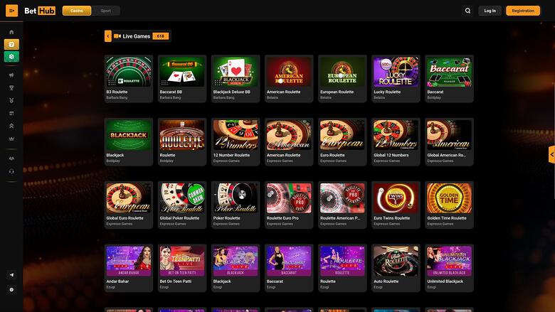 Page des croupiers en direct du casino BetHub