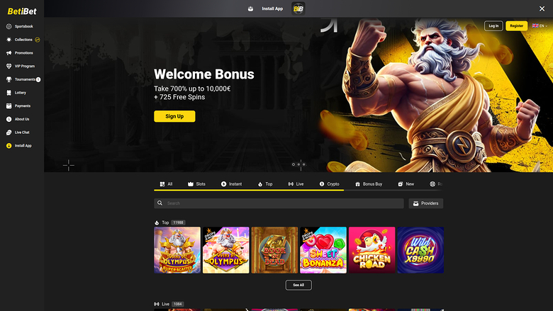 Page d'accueil sur ordinateur de Beti Bet Casino