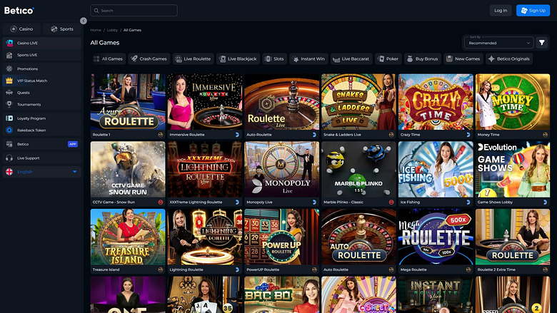 Betico Casino Desktop Live Dealer