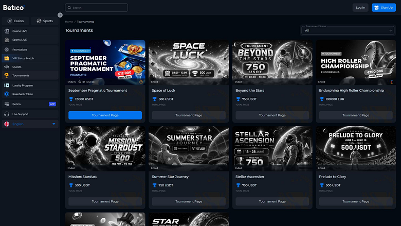 Betico Casino Desktop Tournaments