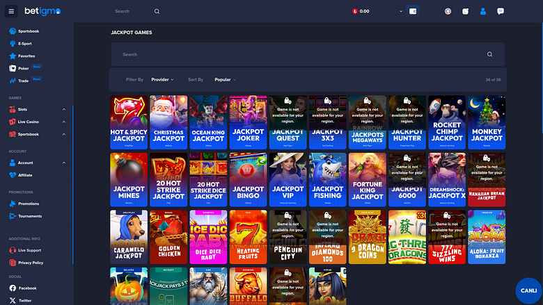 Betigma Jackpot Desktop