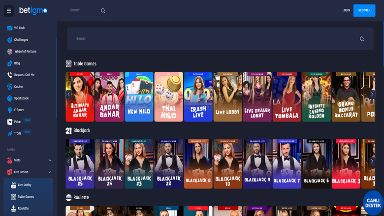 Live-Dealer-Screenshot von Betigma Casino für Desktop