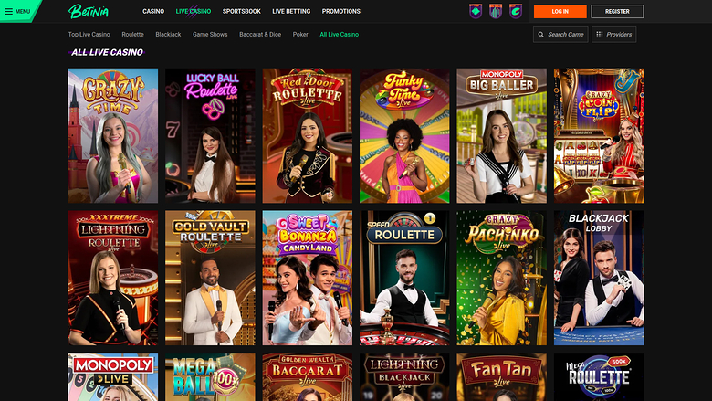 Croupier en direct sur ordinateur de Betinia Casino