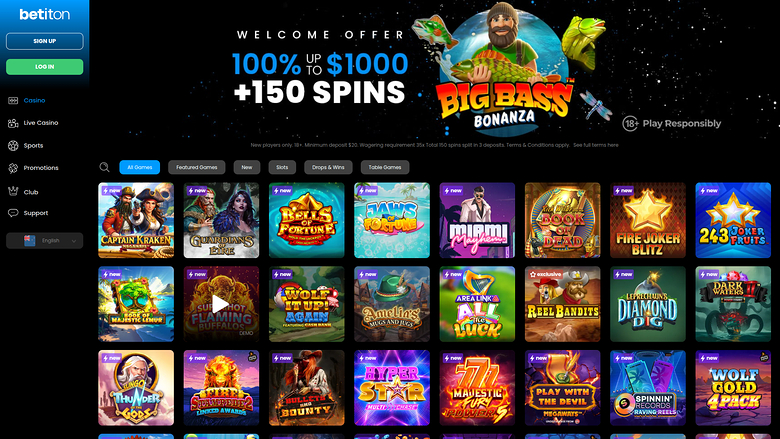 Page d'accueil sur ordinateur de Betiton Casino