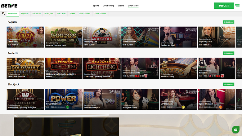Beitve Casino Desktop-Live-Dealer