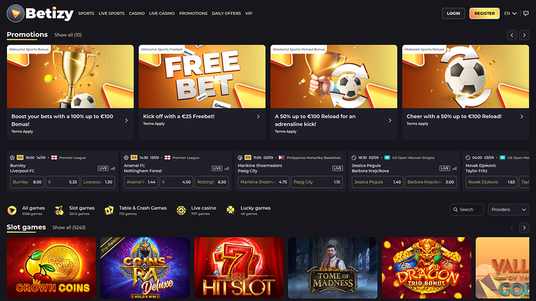 Betizy Casino Desktop Homepage