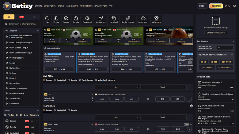 Betizy Casino Desktop Sports