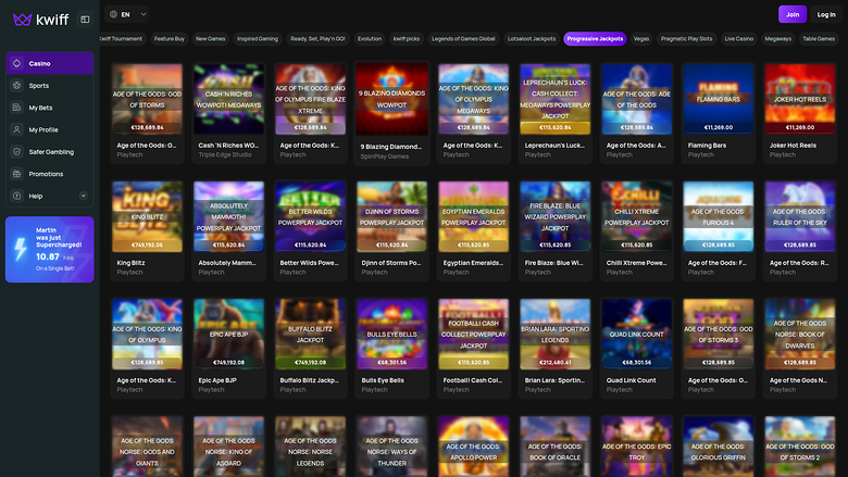 BetKwiff Casino Desktop Jackpot