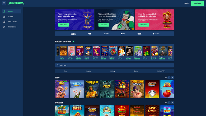 Betmac Casino Desktop Homepage