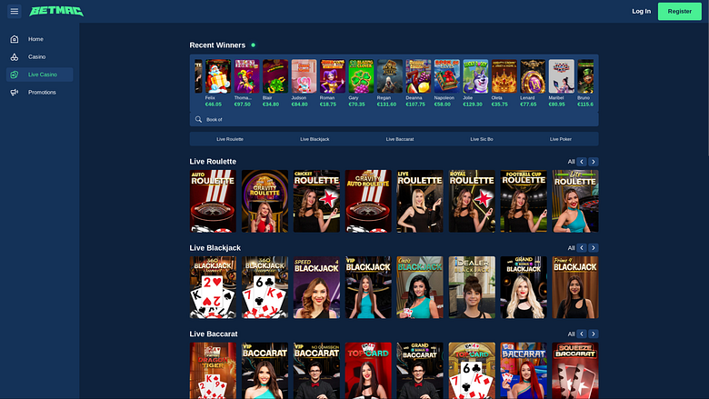 Betmac Casino Desktop Live Dealer