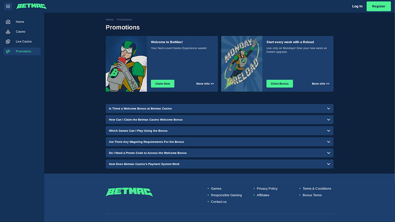 Betmac Casino Desktop Promotions