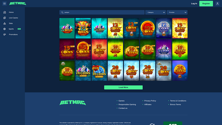 Jackpot del casinò Betmac per desktop