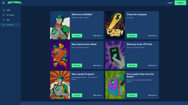 Promotions du casino Betmac sur ordinateur