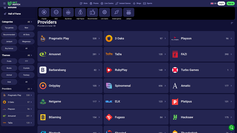 BetMatch Casino Desktop-Spielentwickler