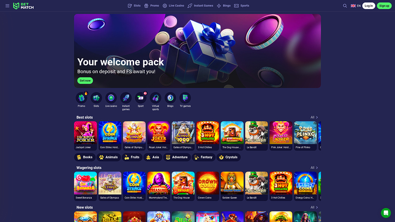 BetMatch Casino Desktop-Startseite