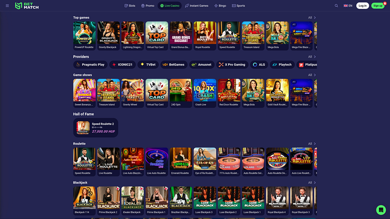 Casino BetMatch pour ordinateur avec croupier en direct