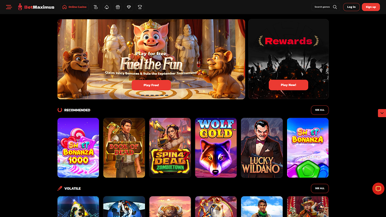 Page d'accueil sur ordinateur de BetMaximus Casino