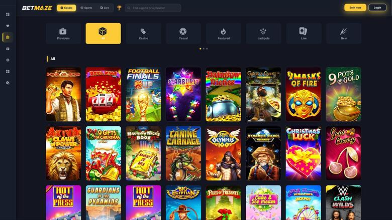 Betmaze Casino games page